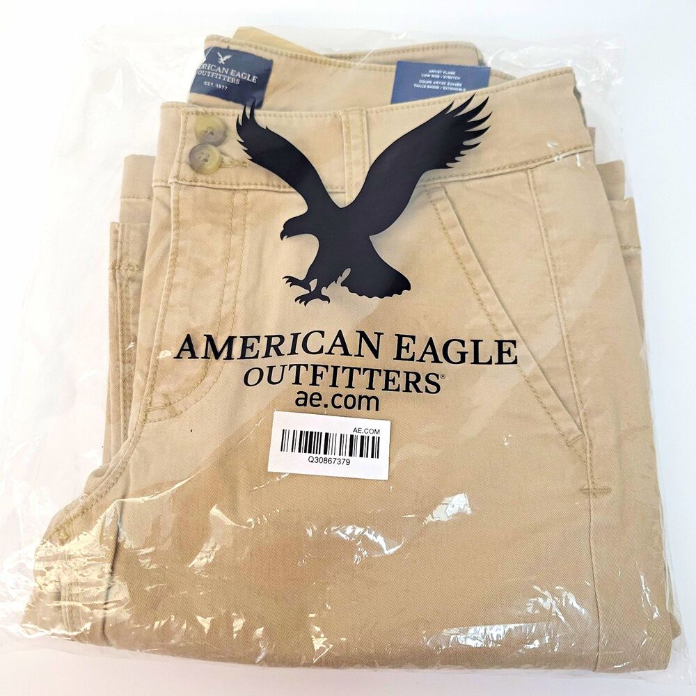 American Eagle Artist Flare Chino Pants Women's 4 Beige Low Rise Y2K Stretch NWT